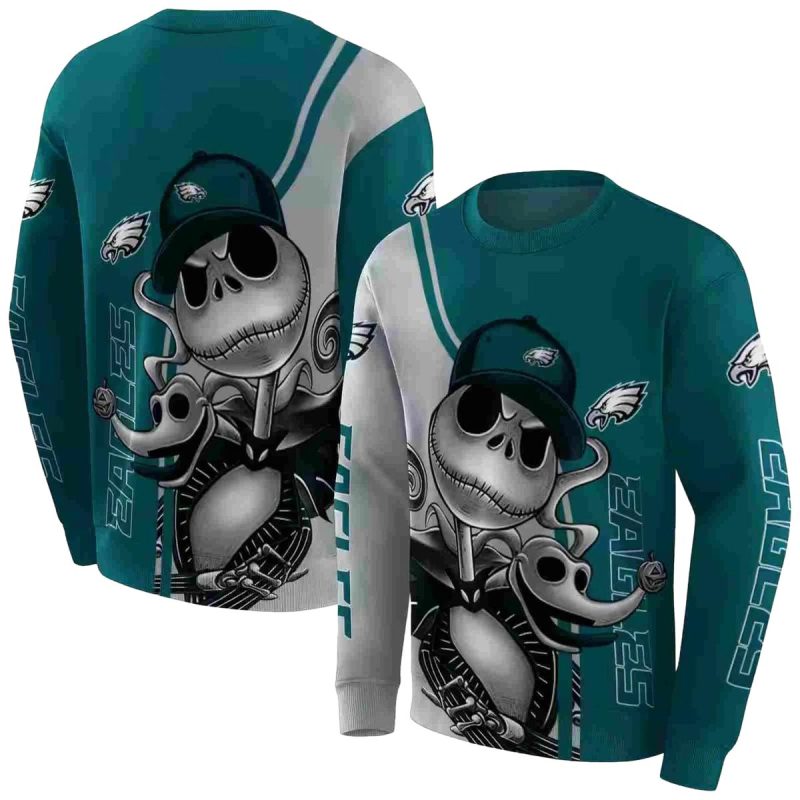 Philadelphia Eagles Jack Skellington Green Aop Sweatshirt 1
