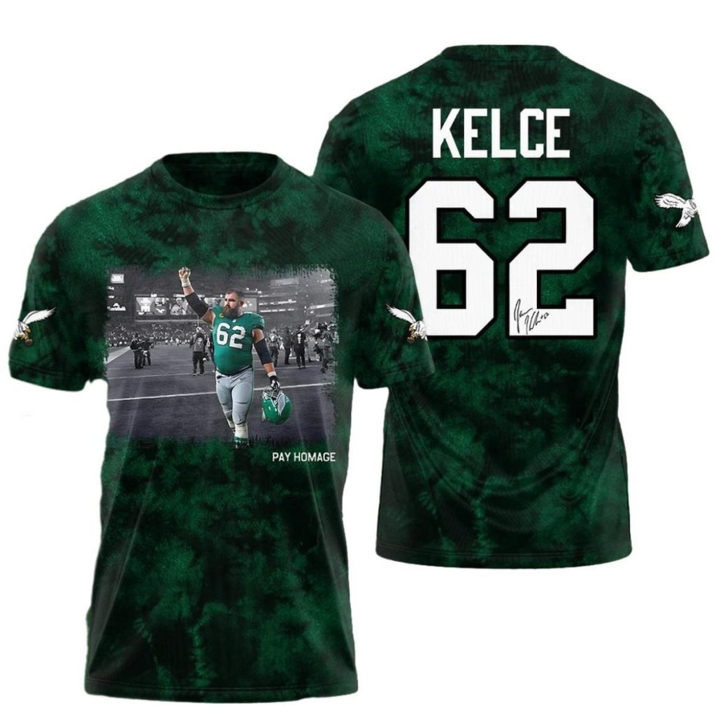Philadelphia Eagles Kelce 62 Pay Homage Aop Tshirt