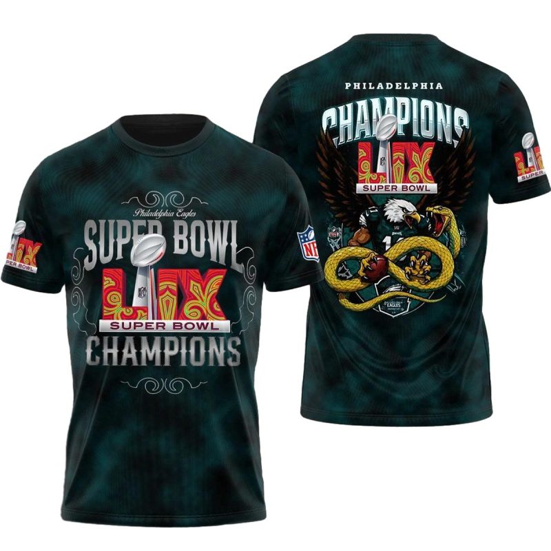 Philadelphia Eagles Lix Champions Mascot And Snake Aop Tshirt