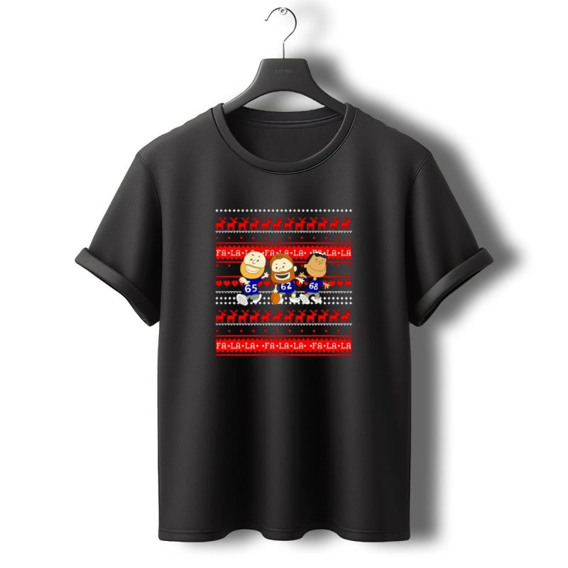 Philadelphia Eagles Lane Johnson Jason Kelce Jordan Mailata Fa La La Christmas Cartoon T Shirt T Shirt 0 1