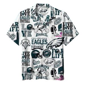 Philadelphia Eagles Life And Football Sketch White Hawaiian Shirt