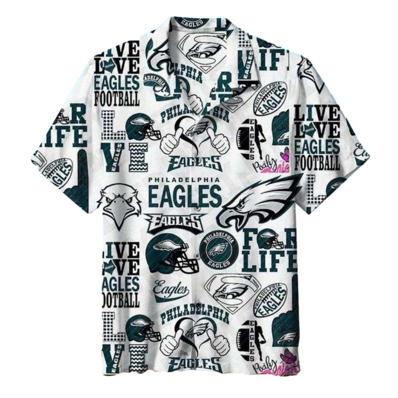 Philadelphia Eagles Life And Football Sketch White Hawaiian Shirt 1