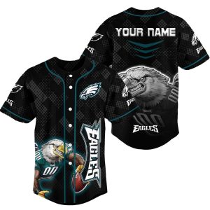Philadelphia Eagles Mascot Black Pattern Baseball Jersey