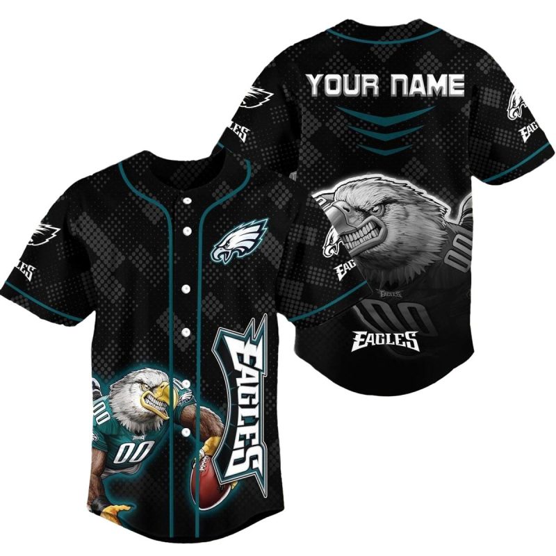 Philadelphia Eagles Mascot Black Pattern Baseball Jersey