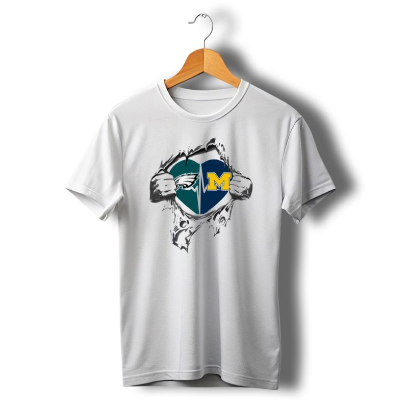Philadelphia Eagles Michigan Wolverines Heartbeat Passion T Shirt T Shirt 1 1