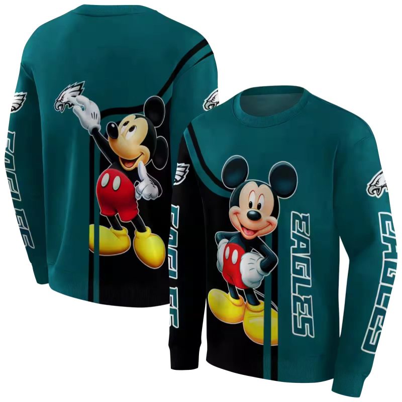 Philadelphia Eagles Mickey Mouse Green Black Aop Sweatshirt 1