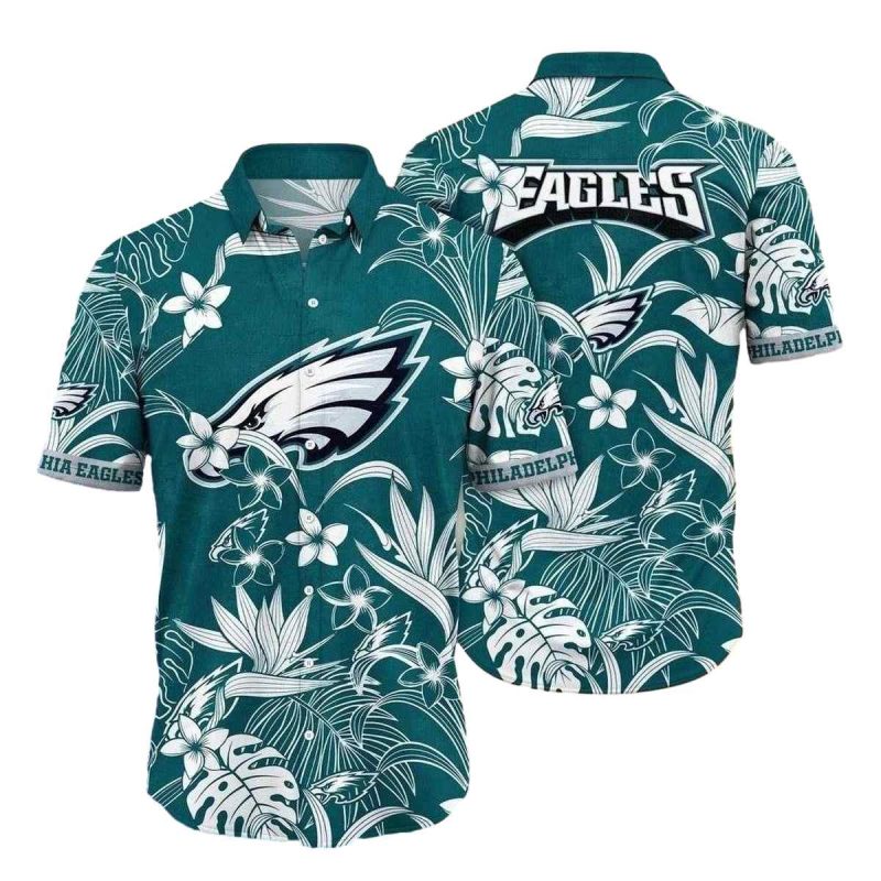 Philadelphia Eagles Monochrome Botanicals Hawaiian Shirt 1