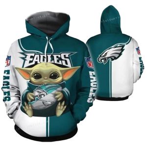 Philadelphia Eagles Baby Yoda Hug Logo All Over Print Hoodie