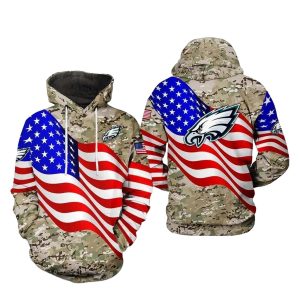 Philadelphia Eagles US Flag Of The United States Camo Veteran All Over Print Hoodie