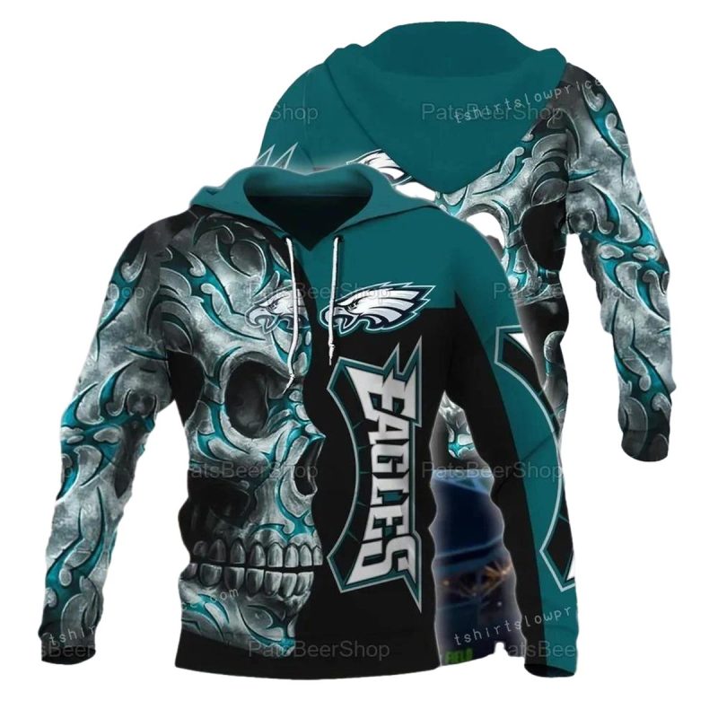 Philadelphia Eagles Nfl Skull Tatoo 3D Hoodie 1