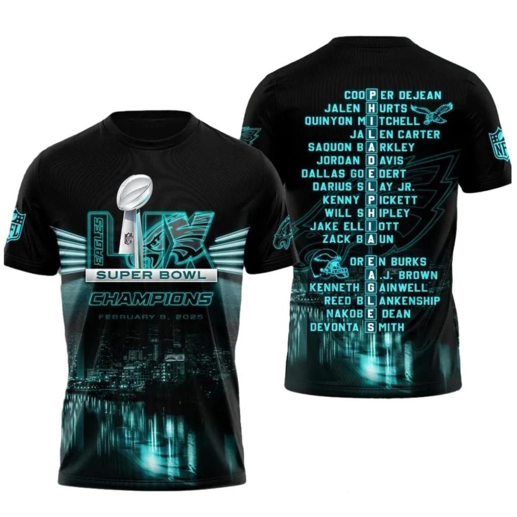 Philadelphia Eagles Neon Light Name Players Champions Aop T Shirt