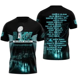Philadelphia Eagles Neon Light Name Players Champions AOP T-Shirt