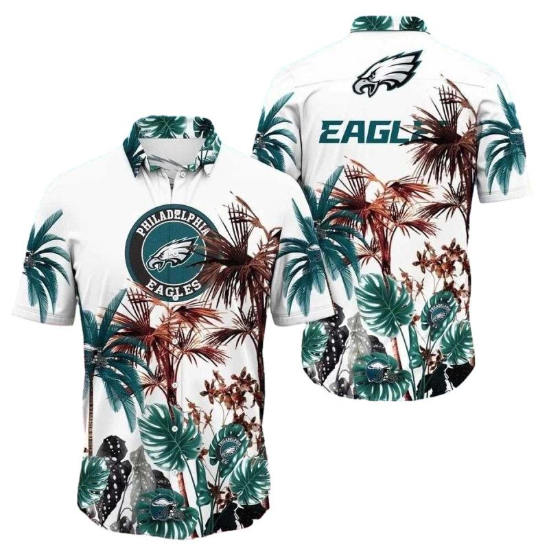 Philadelphia Eagles Palm Tree White Aloha Hawaiian Shirt 1
