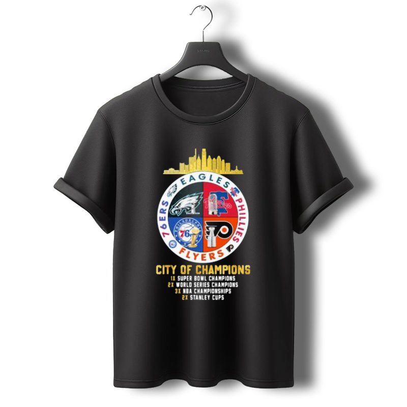 Philadelphia Eagles Phillies Flyers 76Ers City Of Champions T Shirt T Shirt 0 1