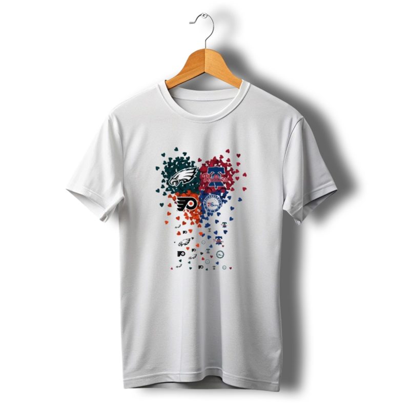 Philadelphia Eagles Phillies Flyers 76Ers Logos And Hearts T Shirt T Shirt 1 1