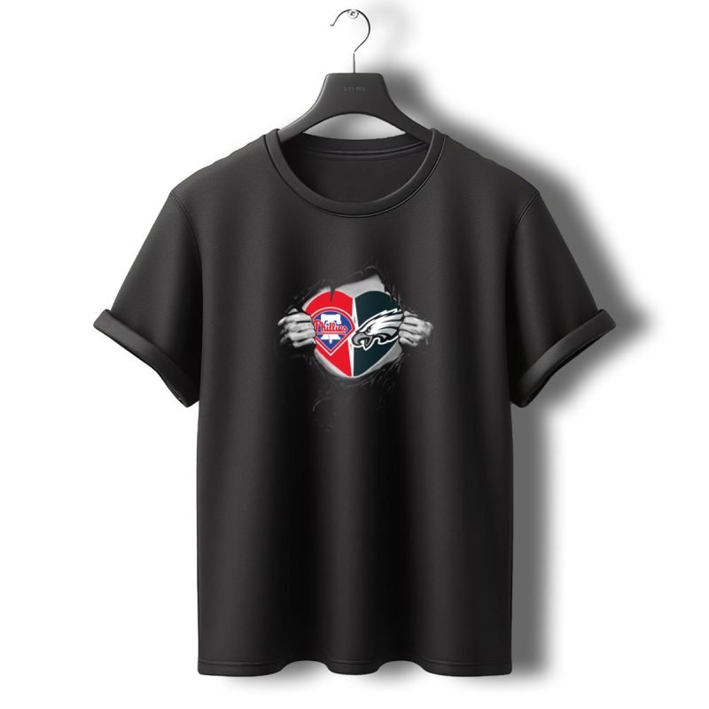 Philadelphia Eagles Phillies Heart Logo Inside Torn Fabric T Shirt T Shirt 0 1
