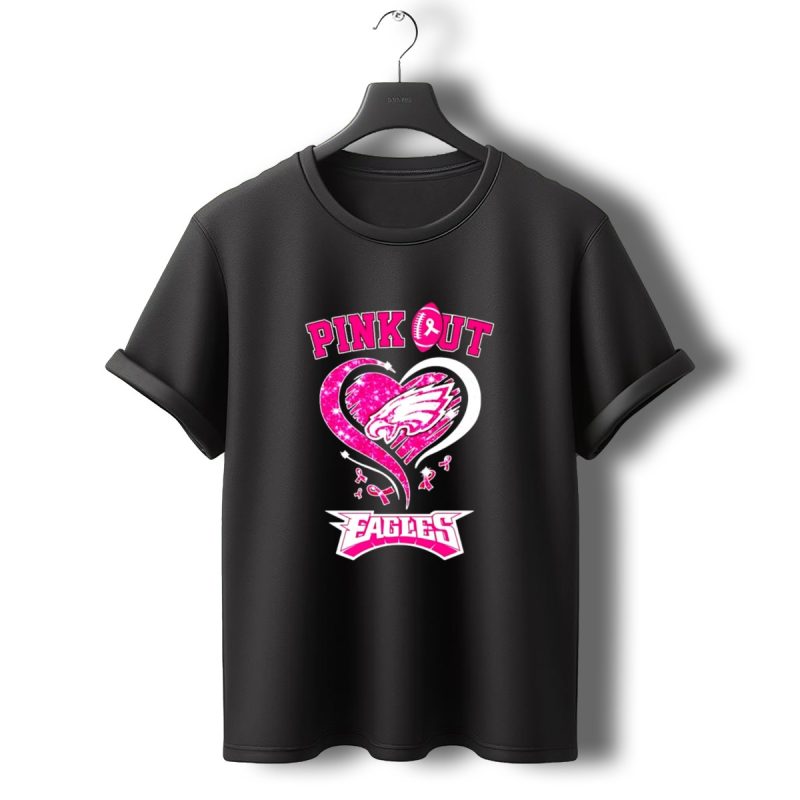 Philadelphia Eagles Pink Out Breast Cancer Awareness Heart T Shirt T Shirt 0 1