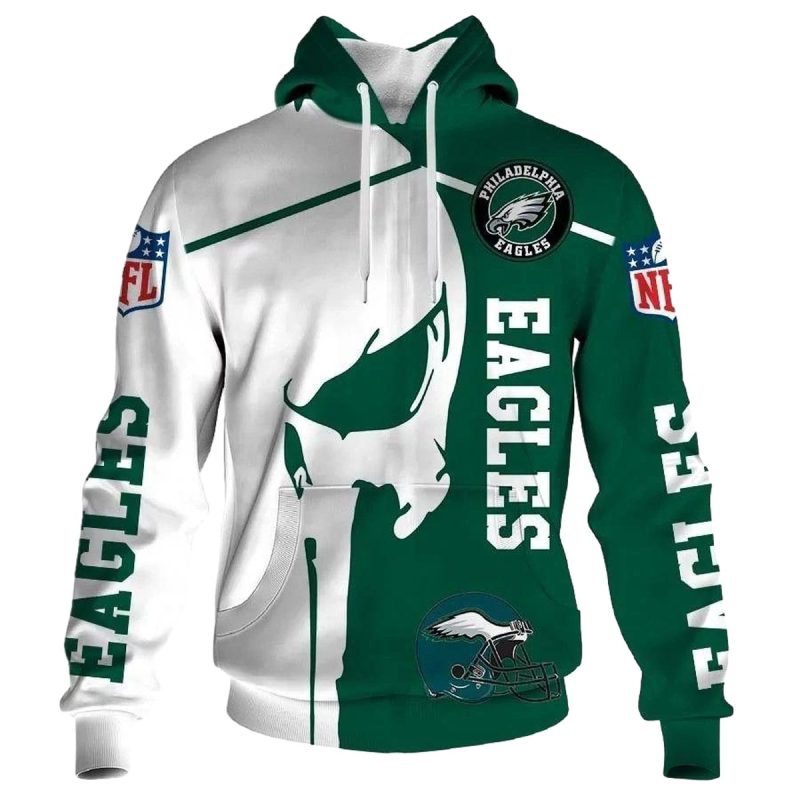 Philadelphia Eagles Punisher Skull And Helmet 3D Hoodie All Over Printed