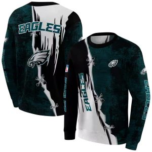 Philadelphia Eagles Ripped Pattern Green Black White AOP Sweatshirt