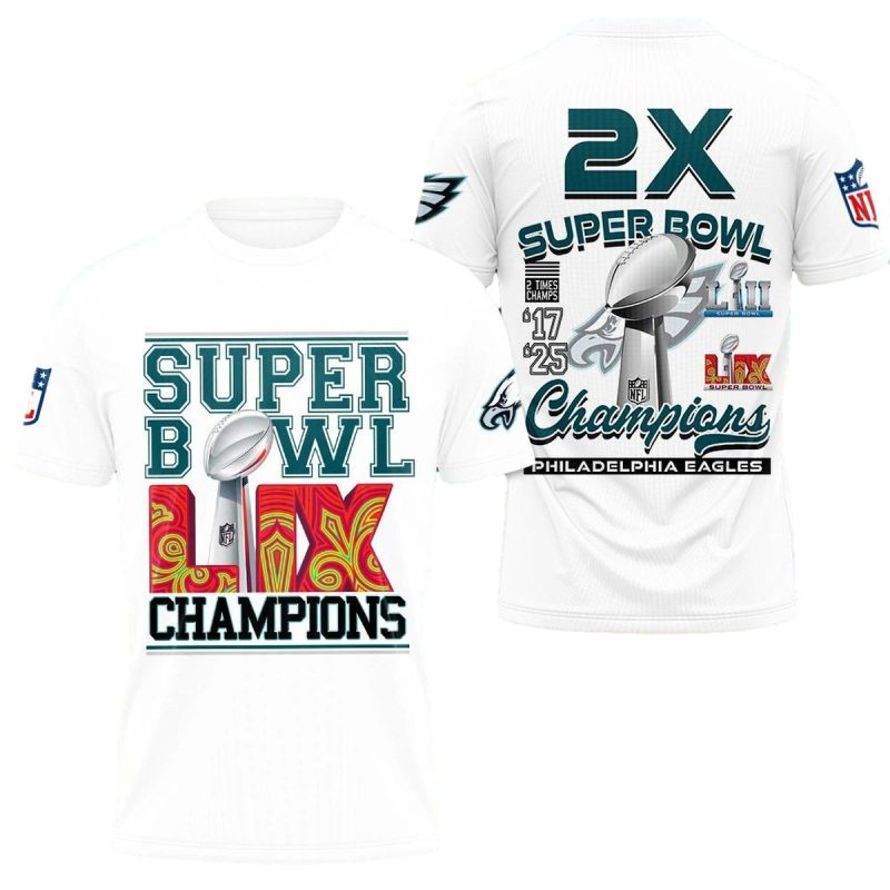 Philadelphia Eagles Sb Champions Lix White Aop Tshirt
