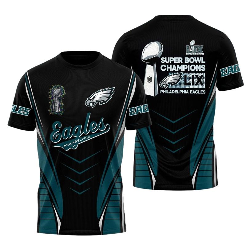 Philadelphia Eagles Sb Champions Lix Black And Green Aop T Shirt