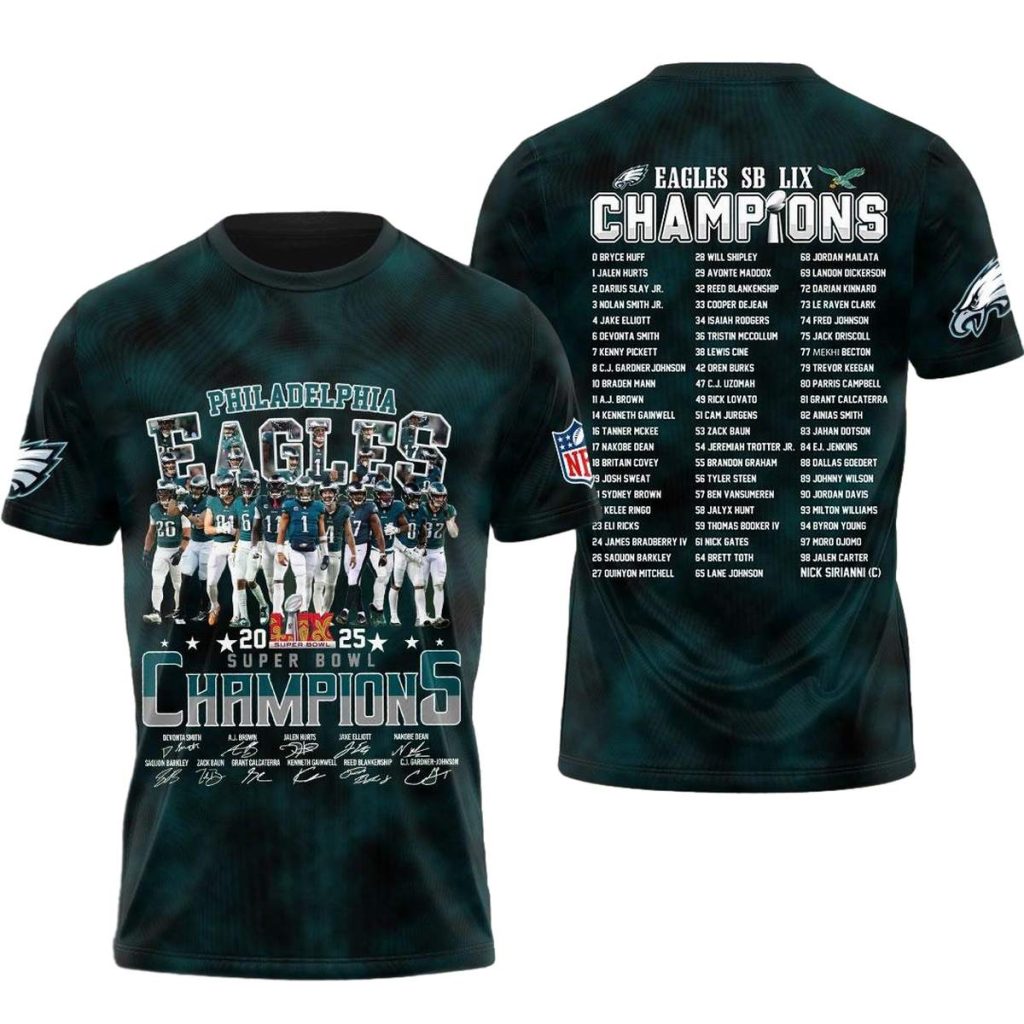 Philadelphia Eagles Sb Lix Champions Name Players Signature Aop Tshirt