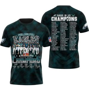 Philadelphia Eagles SB LIX Champions Name Players Signature AOP T-Shirt
