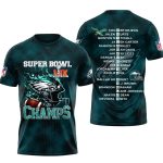 Philadelphia Eagles Sb Lix Champs Helmet And Ball Flame Name Players AOP T-Shirt
