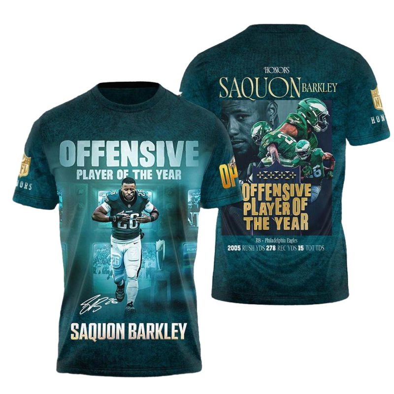 Philadelphia Eagles Saquon Barkley Offensive Player Of The Year Aop Tshirt
