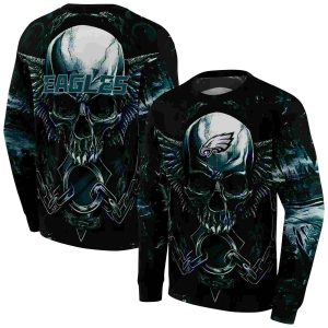 Philadelphia Eagles Skull Artwork Green Black AOP Sweatshirt
