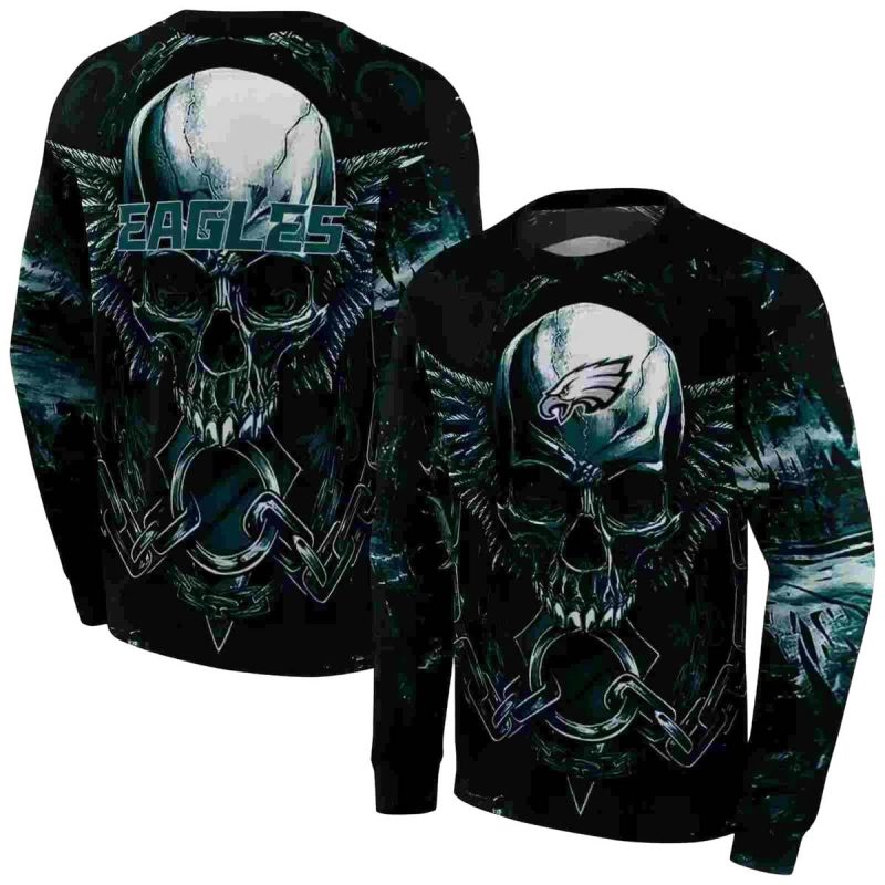 Philadelphia Eagles Skull Artwork Green Black Aop Sweatshirt 1