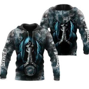 Philadelphia Eagles Skull Prayer Background Smoke All Over Print Hoodie