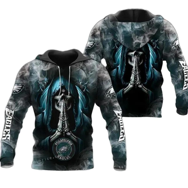 Philadelphia Eagles Skull Background Smoke 3D Hoodie 1