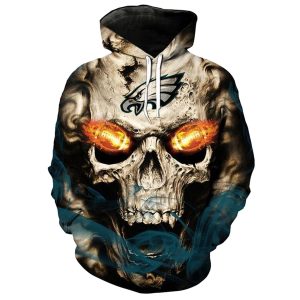Philadelphia Eagles Skull Fiery Eagles Football Eyes All Over Print Hoodie