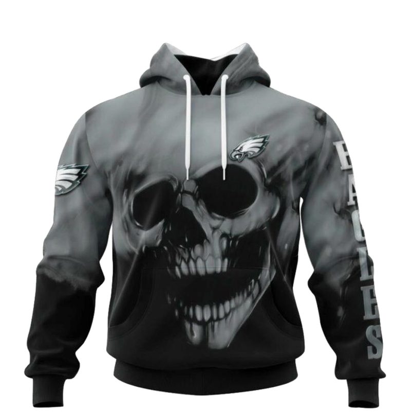 Philadelphia Eagles Skull Hoodies Custom Name Number Gifts For Fans 1 768X768 1