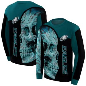 Philadelphia Eagles Skull Motif Green Black AOP Sweatshirt
