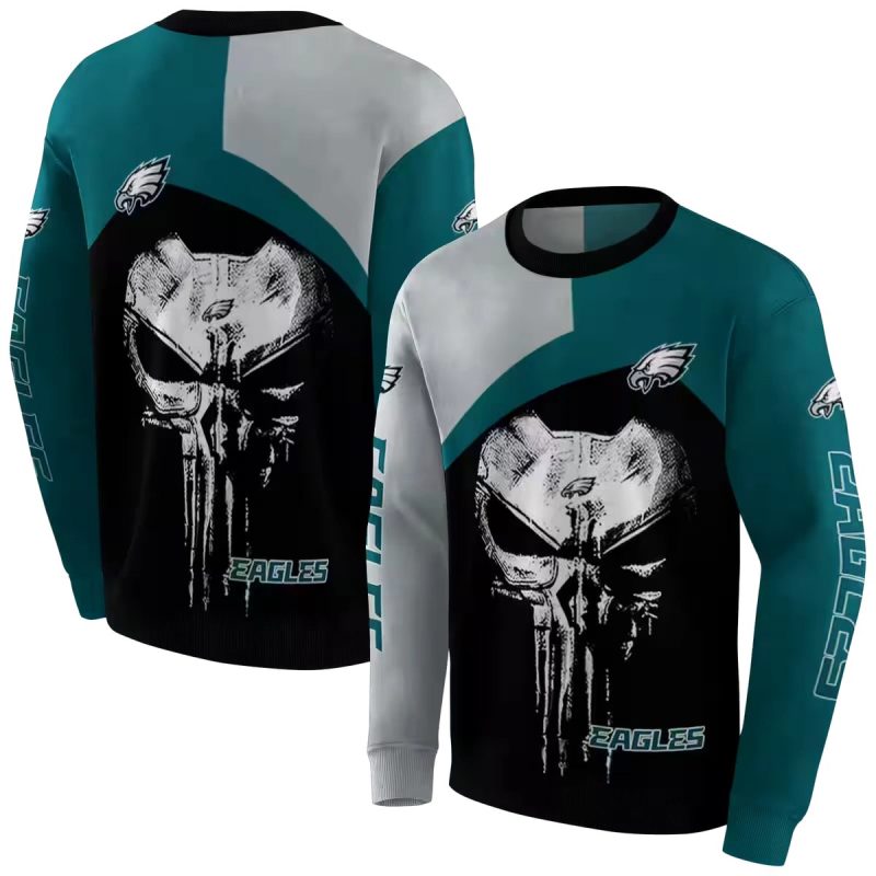 Philadelphia Eagles Skull Punisher Silver Black Aop Sweatshirt 1
