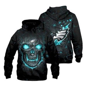 Philadelphia Eagles Lava Skull Black All Over Print Hoodie