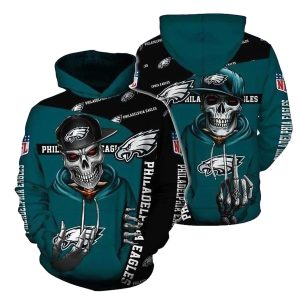 Philadelphia Eagles Skull With Cap All Over Print Hoodie