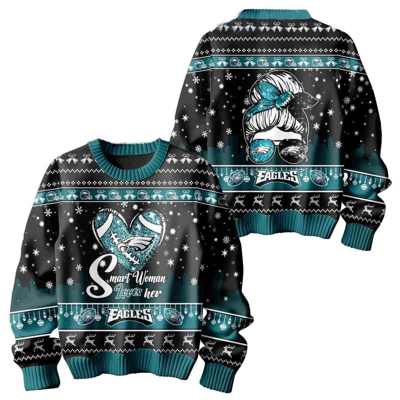 Philadelphia Eagles Smart Woman Loves Her Eagles Christmas Ugly Sweater 1 Ykhiy