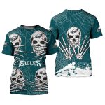 Philadelphia Eagles Spiderwed Skull For Halloween AOP T-Shirt
