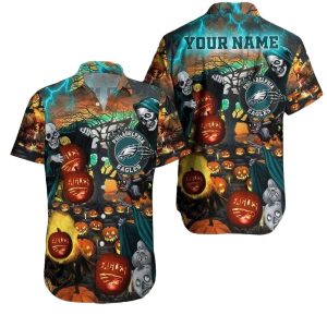 Personalized Philadelphia Eagles Spooky Touchdown Halloween Hawaiian Shirt
