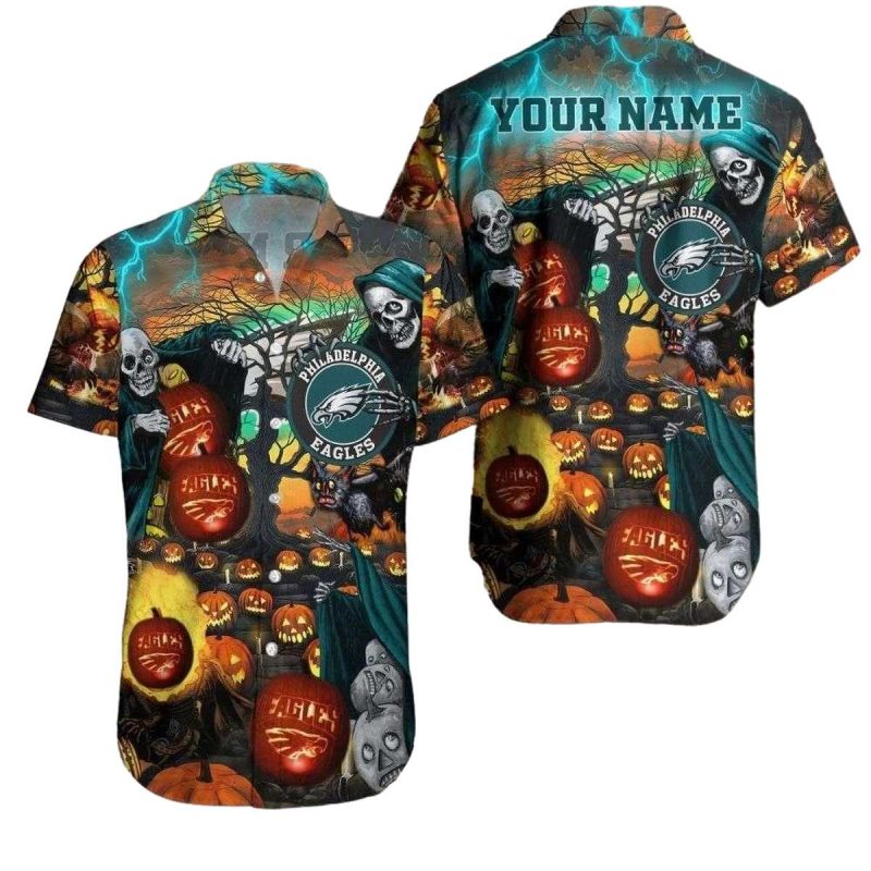 Philadelphia Eagles Spooky Touchdown Halloween Hawaiian Shirt 1