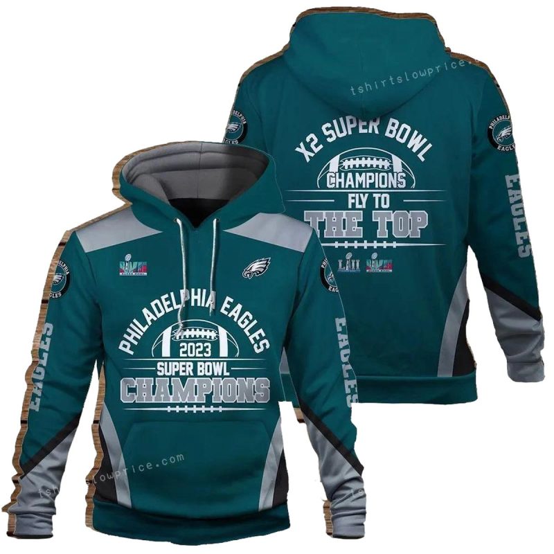 Philadelphia Eagles Super Bowl Champion 2023 Fly To The Top 3D Hoodie For Men 1