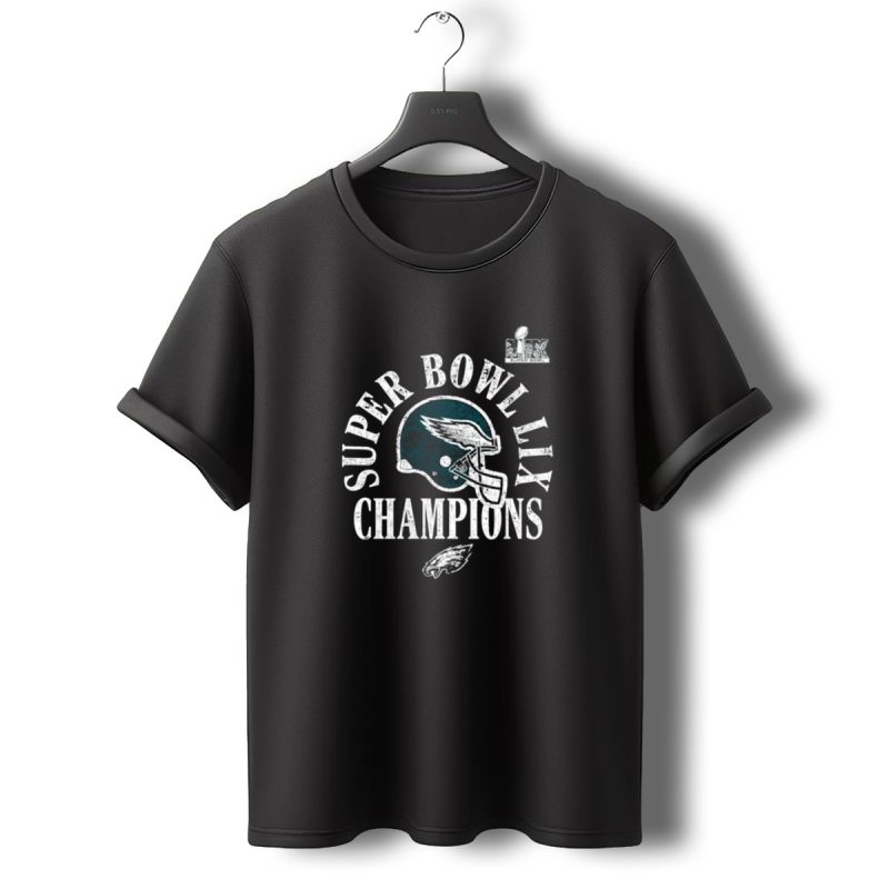 Philadelphia Eagles Super Bowl Lix Champions Celebration With Logo And Helmet T Shirt T Shirt 0 1