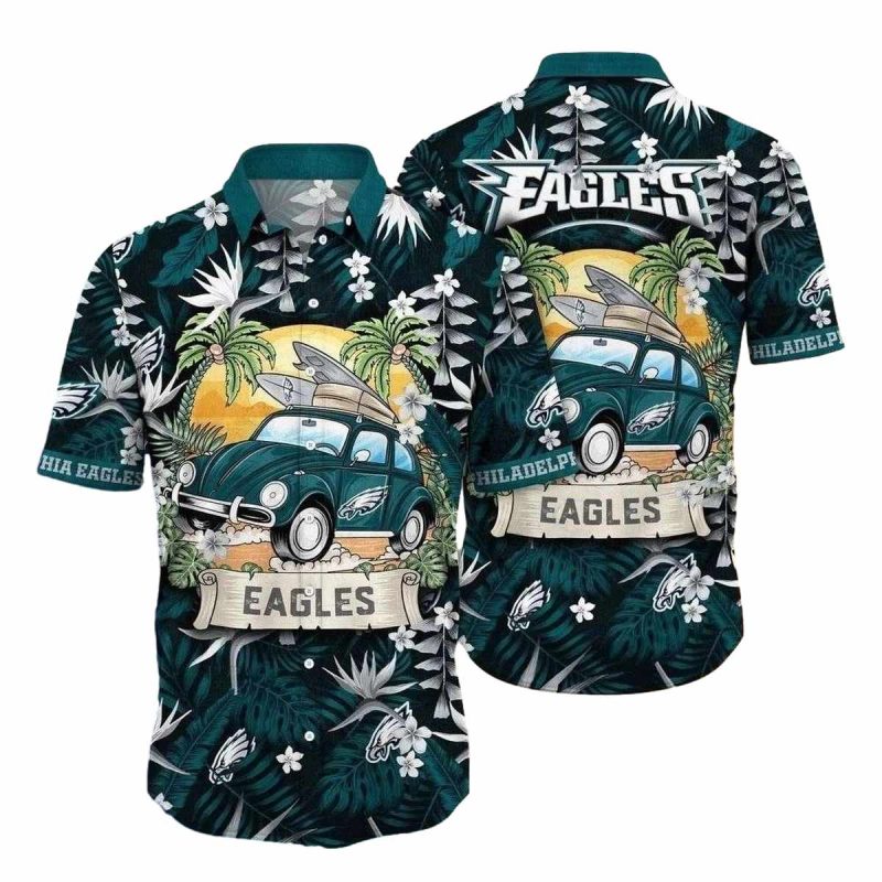 Philadelphia Eagles Surfs Up Vintage Car Tropical Hawaiian Shirt 1