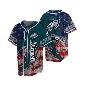 Philadelphia Eagles Symbol American Flag Blue Red Green Baseball Jersey