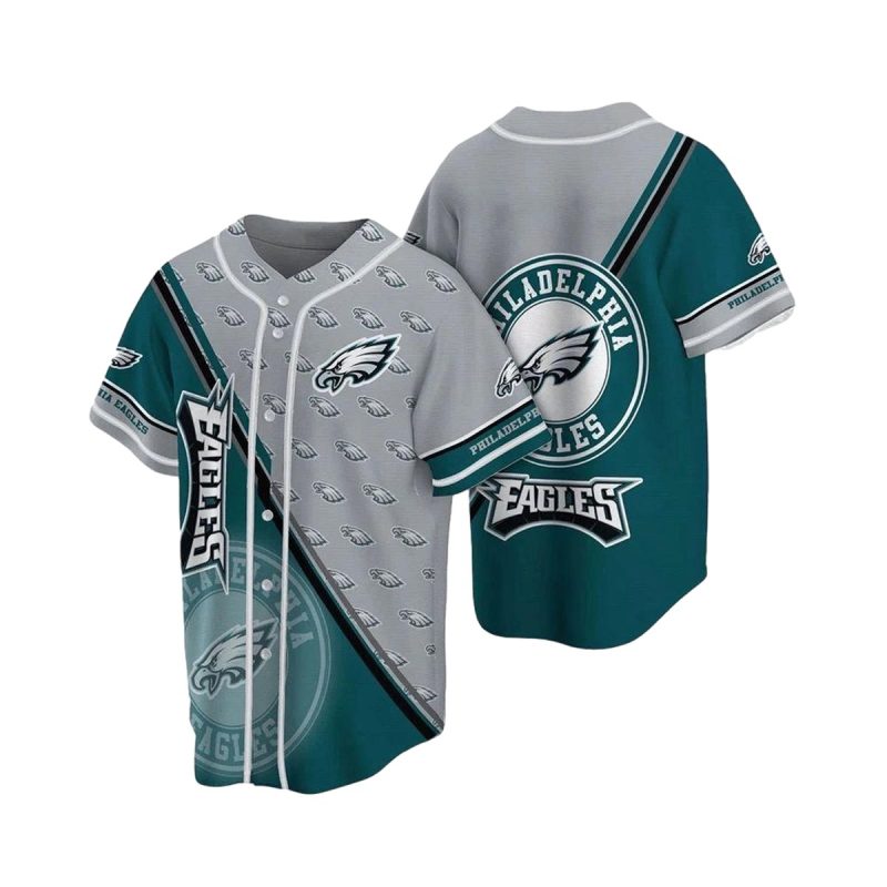 Philadelphia Eagles Symbol American Football Team Grey Green Baseball Jersey 1