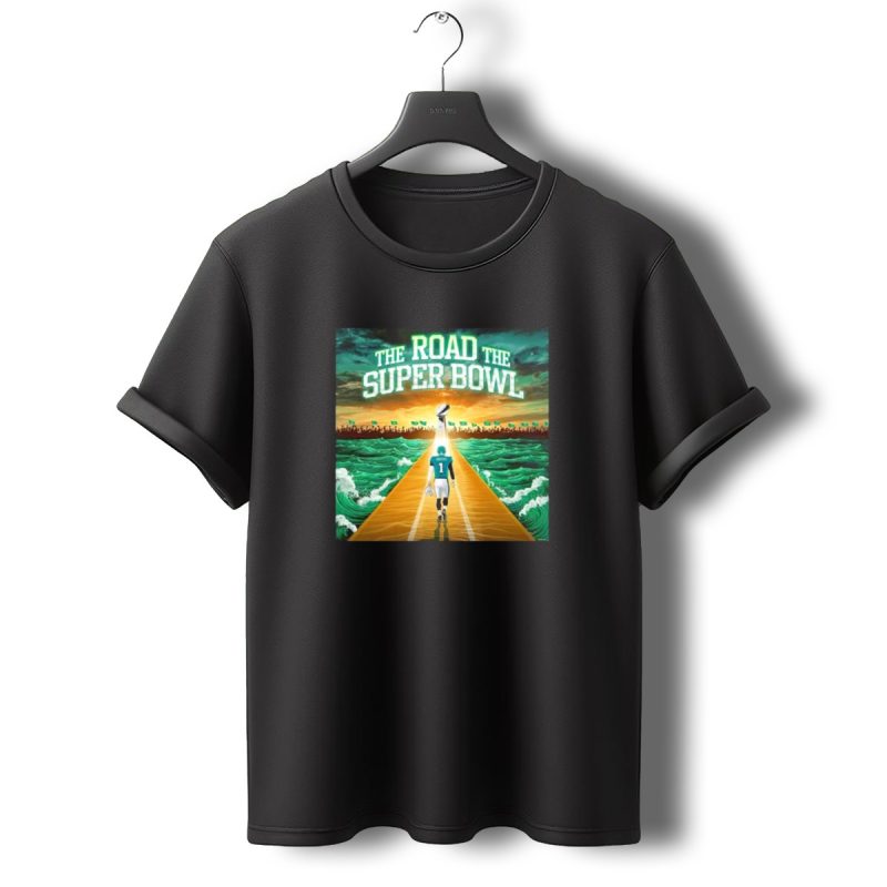 Philadelphia Eagles The Road The Super Bowl Jalen Hurts Walking To Trophy T Shirt T Shirt 0 1