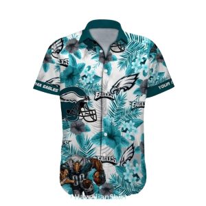 Philadelphia Eagles Logo Helmet Tropical Floral Hawaiian Shirt